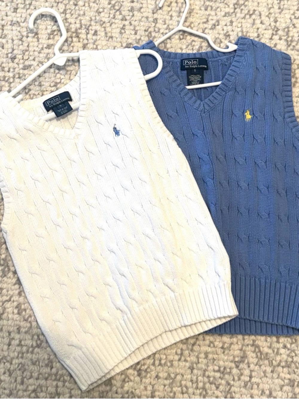 Polo by Ralph Lauren White & Blue Cable-Knit V-Neck Sweater Vests